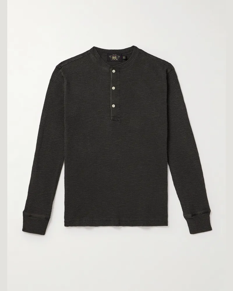 RRL Schmal geschnittenes Henley Shirt aus strukturierter Baumwolle Schwarz