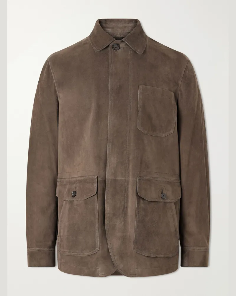 Brioni Suede Jacket Brown