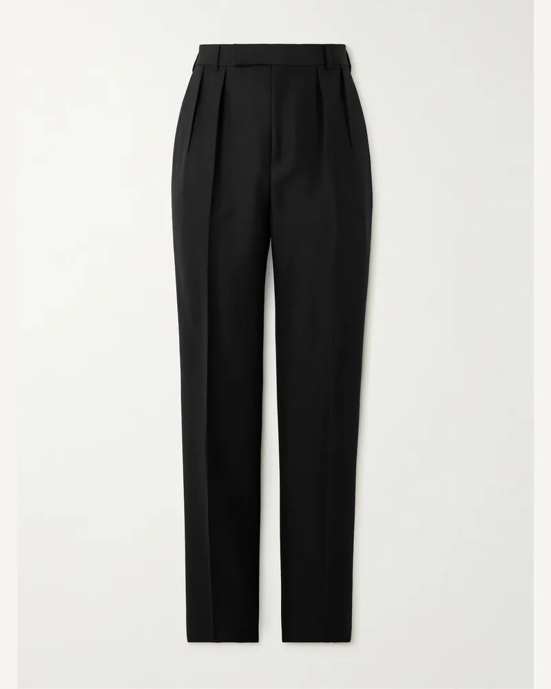 Celine Keith schmal geschnittene Hose aus Twill aus einer Woll-Mohairmischung mit Falten Schwarz
