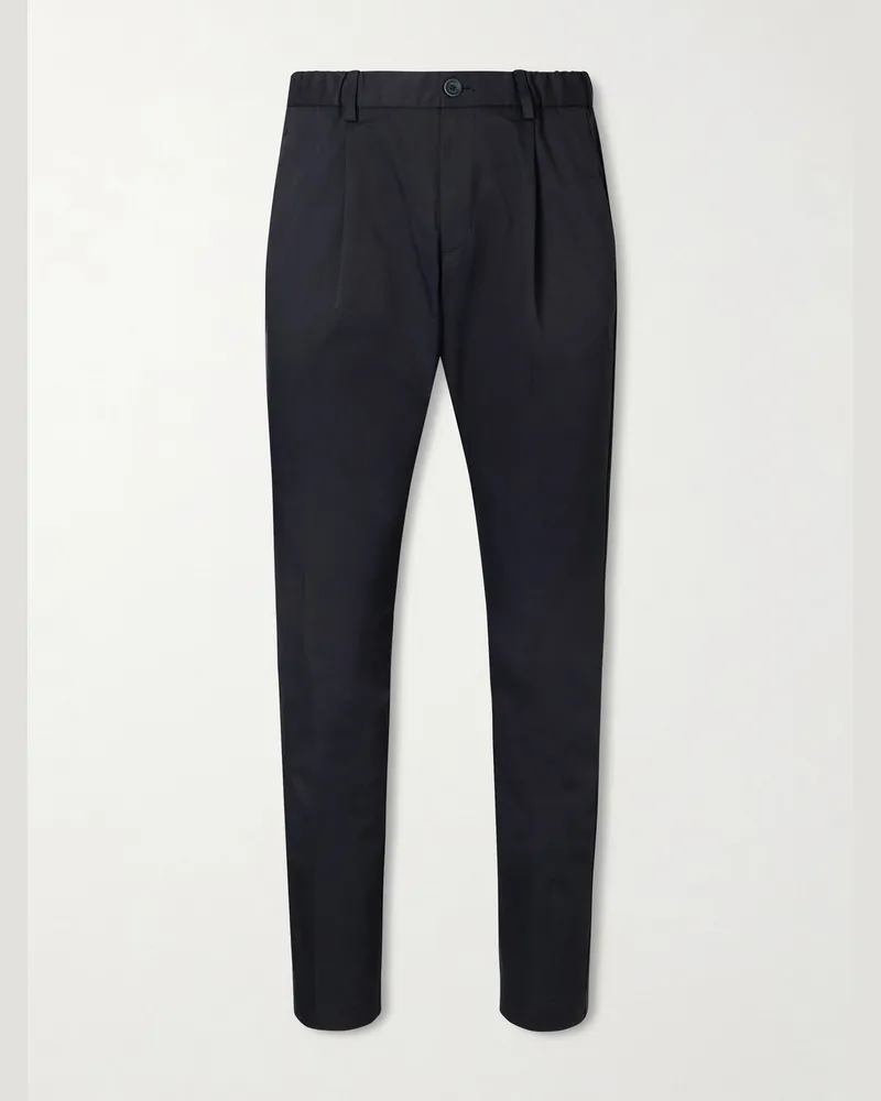 Herno Tapered Pleated Stretch-Twill Trousers Blue