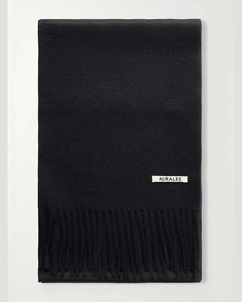 AURALEE Schal aus Kaschmir mit Fransen und Logoapplikation Schwarz