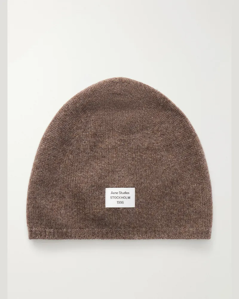 Acne Studios Kassias Logo-Appliquéd Rib-Trimmed Cashmere Beanie Brown