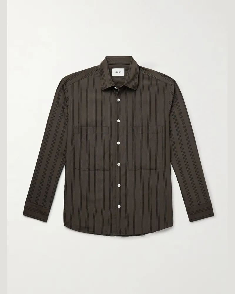 NN 07 Freddy 50010 gestreiftes Hemd aus Twill aus einer Tencel™-Modalmischung Braun