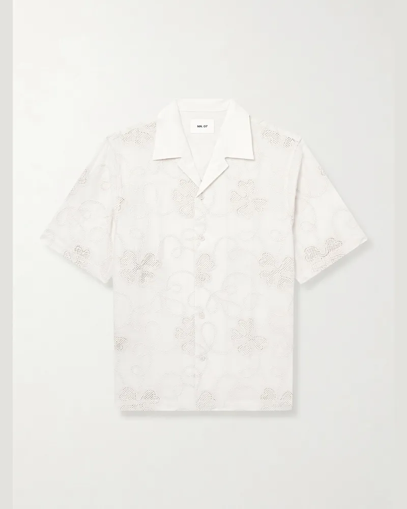 NN 07 Ben 50049 Camp-Collar Embroidered Organic Cotton-Poplin Shirt Neutrals