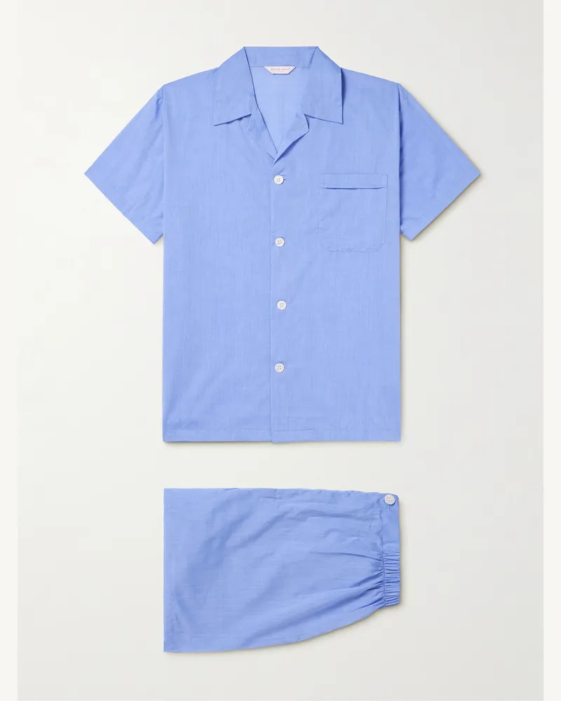 Derek Rose Amalfi Camp-Collar Cotton-Batiste Pyjama Set Blue