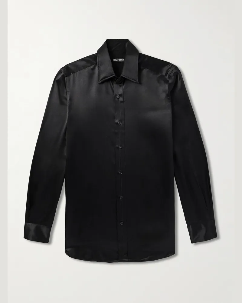 Tom Ford Schmal geschnittenes Hemd aus Seidensatin Schwarz