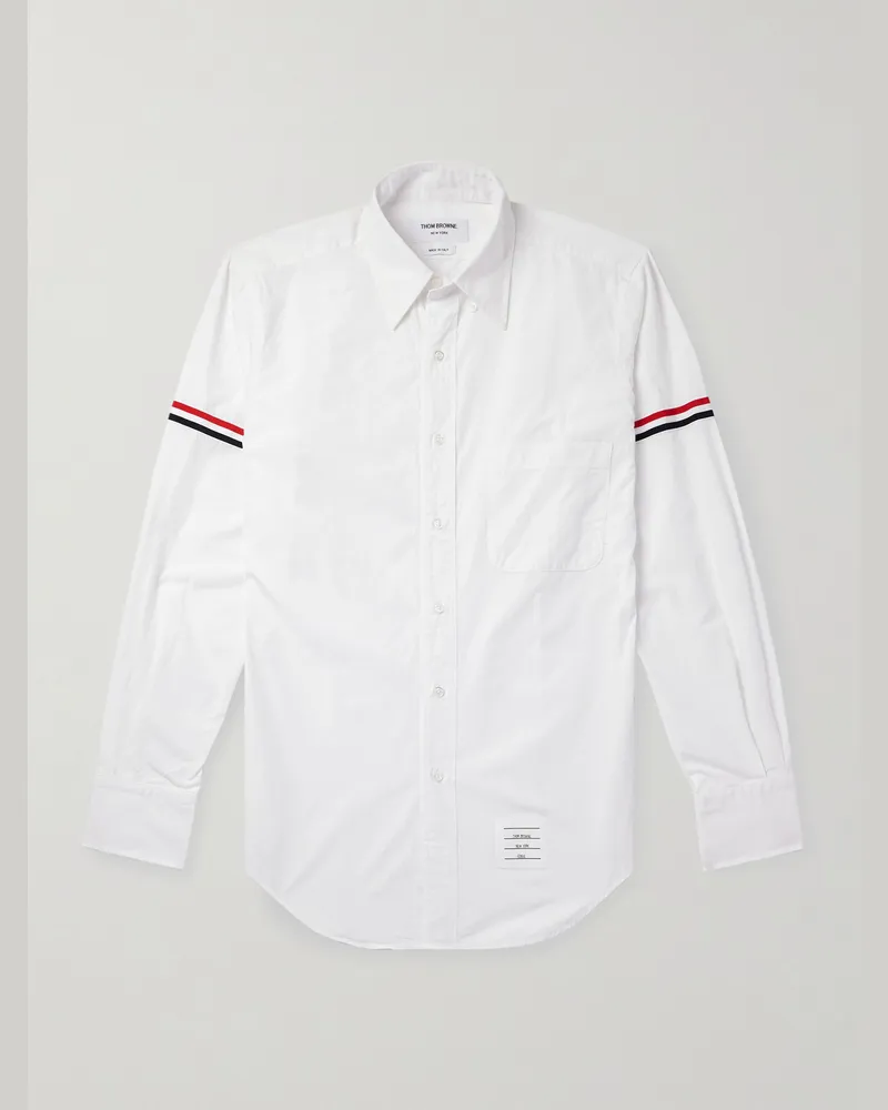 Thom Browne Hemd aus Baumwollpopeline mit Button-Down-Kragen und Ripsband Weiß