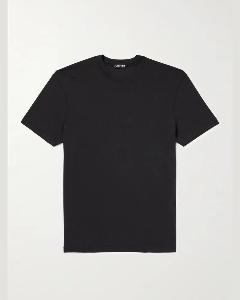Tom Ford T-Shirt aus Jersey aus einer Lyocell-Baumwollmischung mit Logostickerei Schwarz