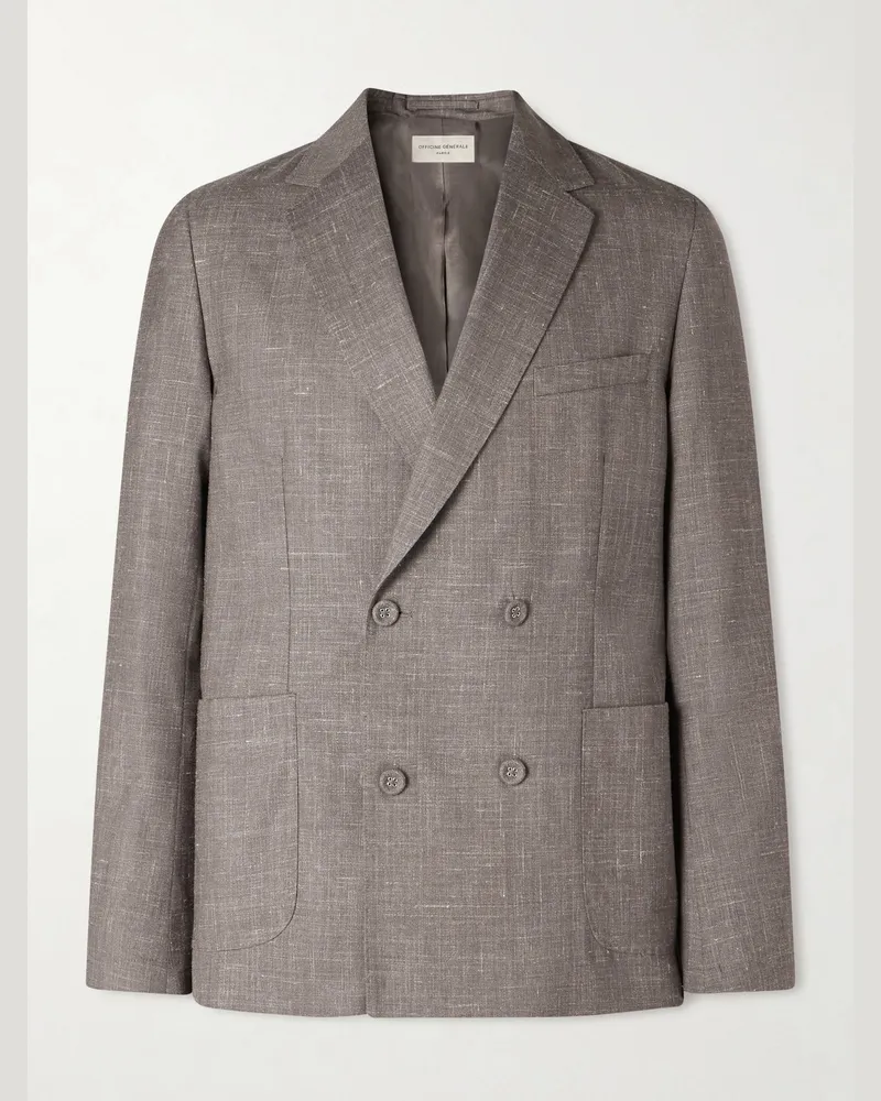 Officine Generale Leon Wool, Silk and Linen-Blend Suit Jacket Brown