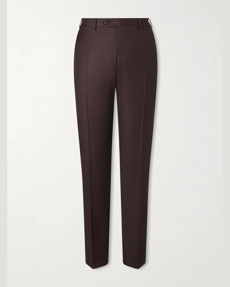 Canali Tapered Wool-Twill Suit Trousers Brown