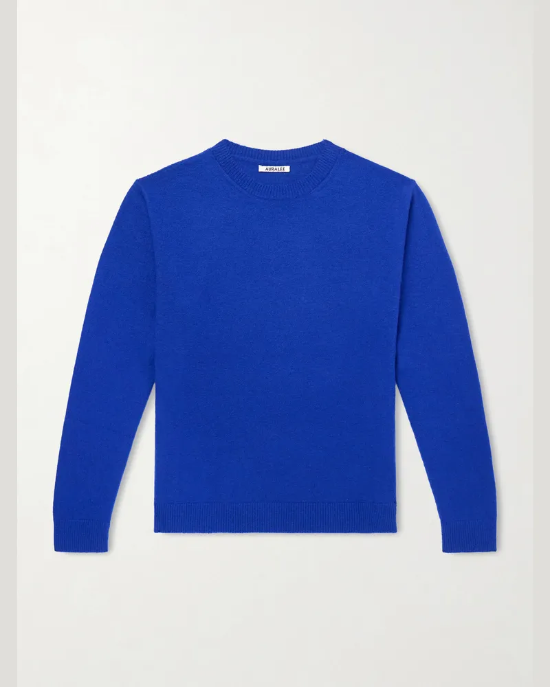 AURALEE Brushed Cashmere and Cotton-Blend Sweater Blue