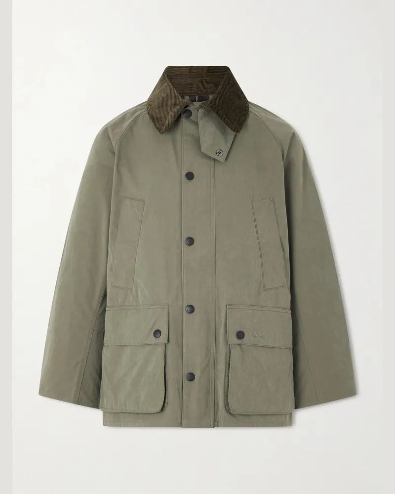 Barbour Bedale Corduroy-Trimmed Waxed Woven Jacket Green
