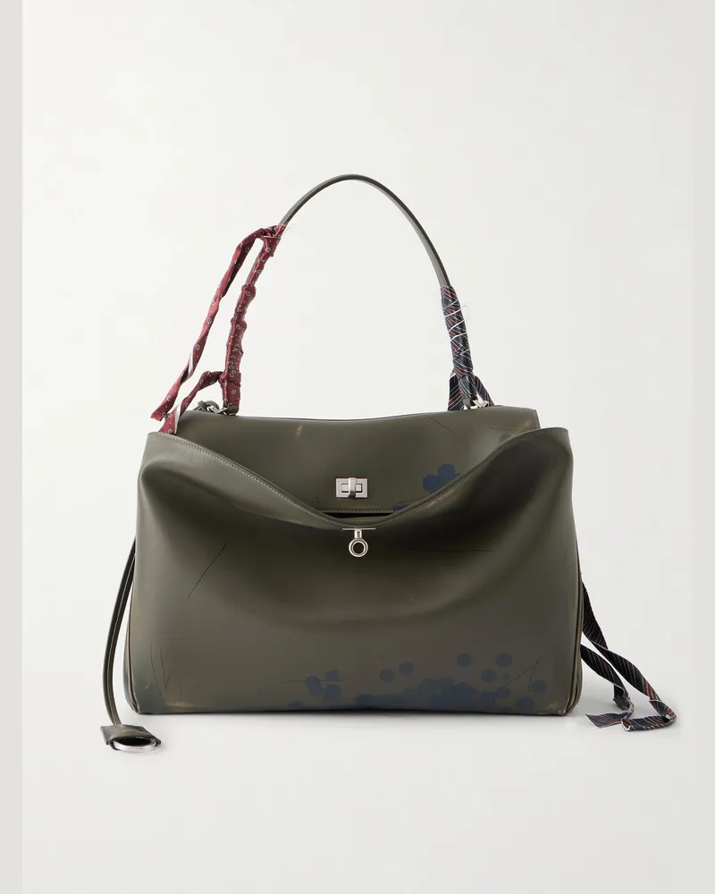Balenciaga Rodeo große Tote aus Leder mit Satinbesatz und Print in Distressed-Optik Grün