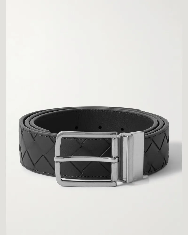Bottega Veneta 3.5cm Reversible Intrecciato Leather Belt Black