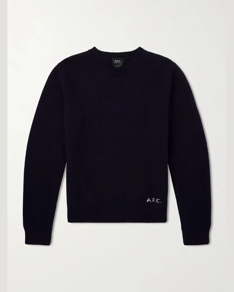 A.P.C. Edmond Logo-Intarsia Wool Sweater Blue