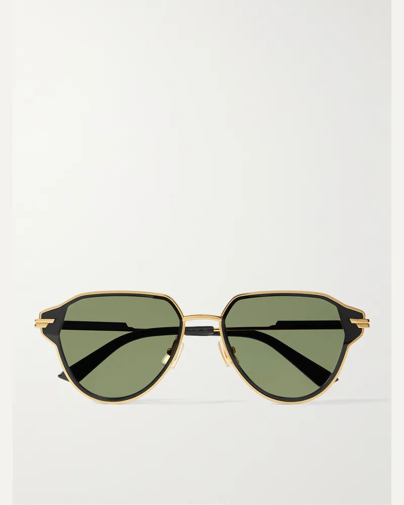 Bottega Veneta Goldfarbene Pilotensonnenbrille mit Details aus Azetat Gold