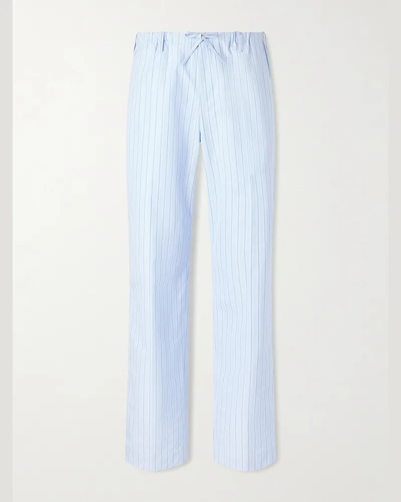 Dries van Noten Straight-Leg Striped Cotton-Poplin Drawstring Trousers Blue