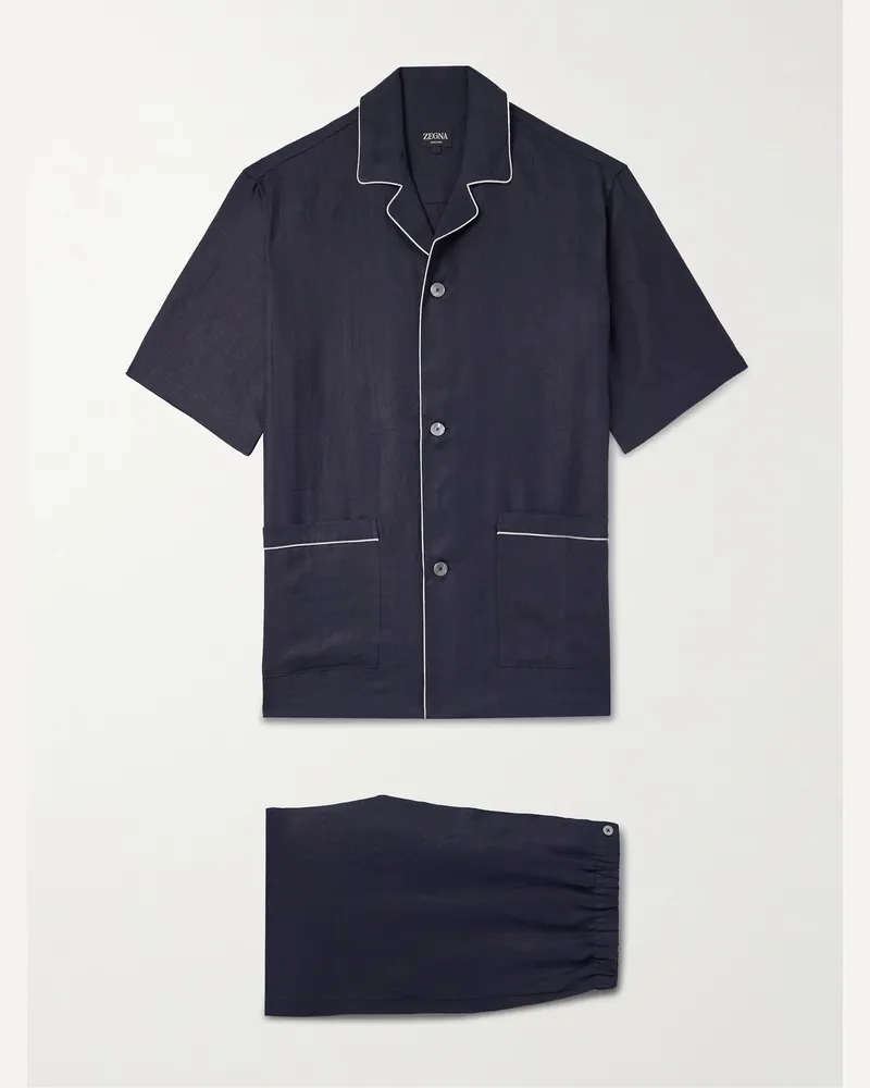Ermenegildo Zegna Pyjama aus „Oasi“-Leinen mit Reverskragen Blau
