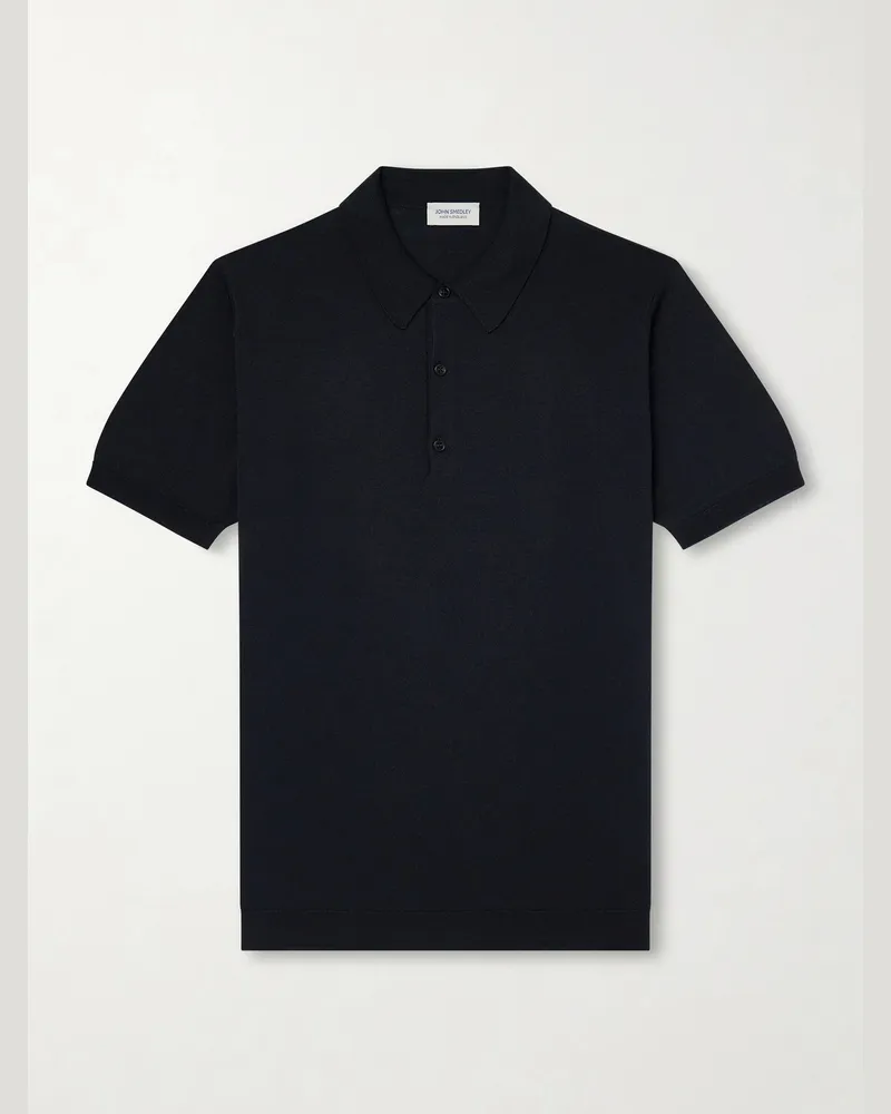 John Smedley Macloud Knitted Merino Wool Polo Shirt Black