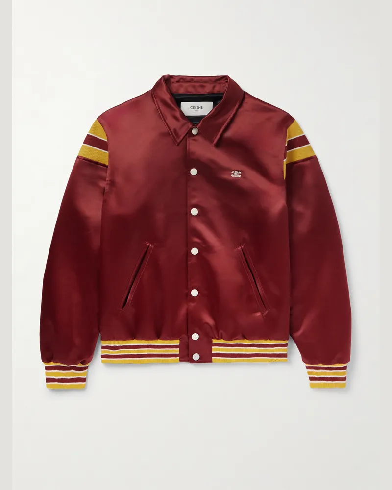 Celine Teddy Collegejacke aus Satin mit Logostickerei Burgunder