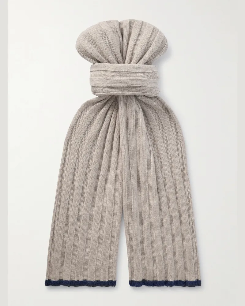Brunello Cucinelli Ribbed Cashmere Scarf Neutrals