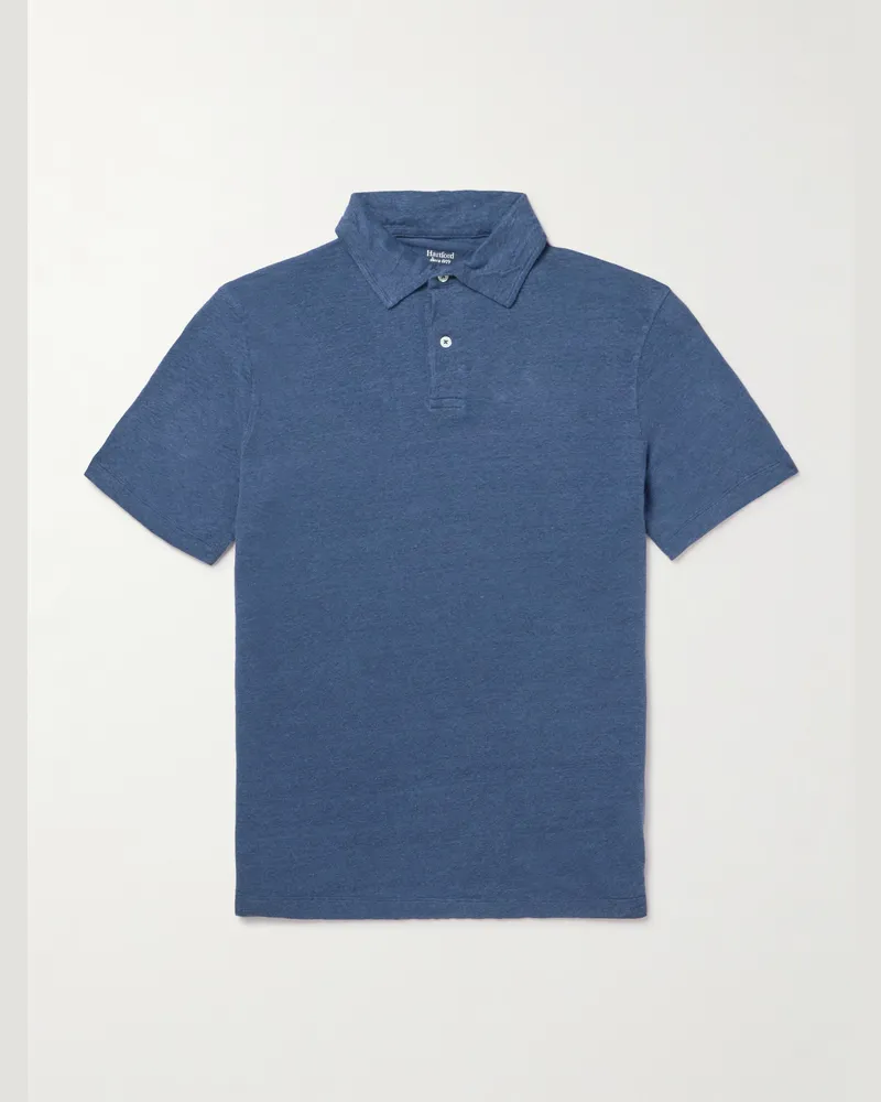 Hartford Linen Polo Shirt Blue