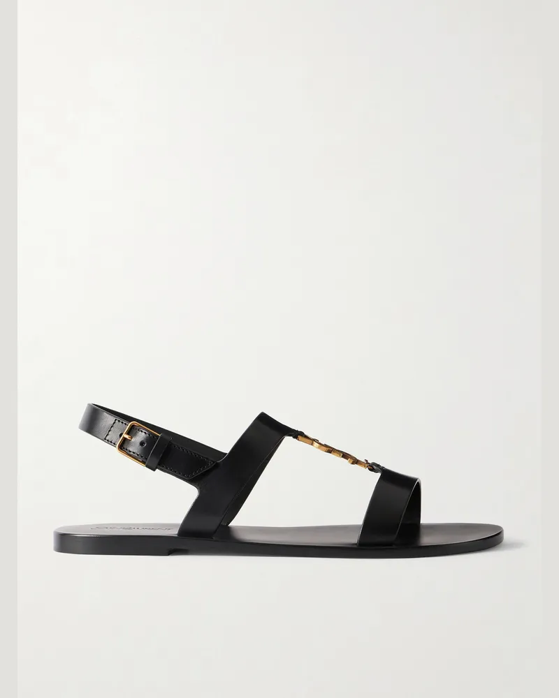 Saint Laurent Cassandra Logo-Embellished Leather Sandals Black