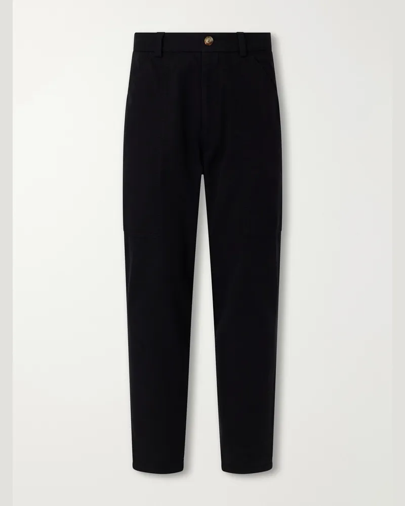 Brunello Cucinelli Straight-Leg Cotton-Twill Trousers Black