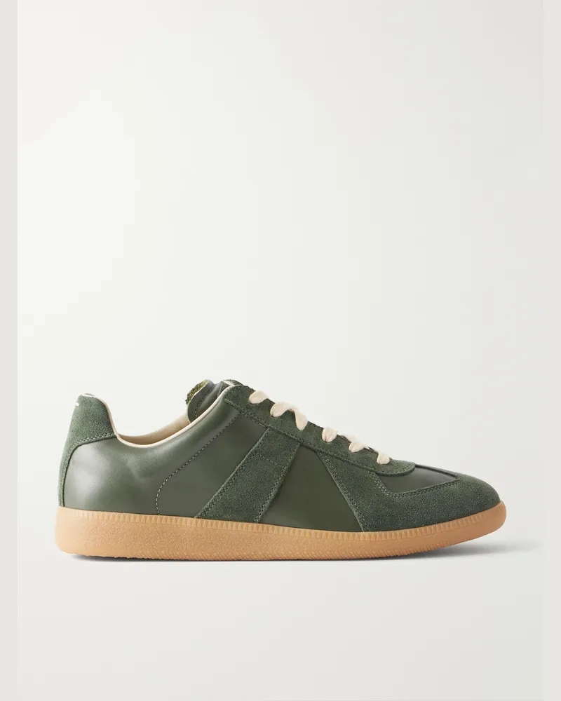 Maison Margiela Replica Suede-Trimmed Leather Sneakers Green