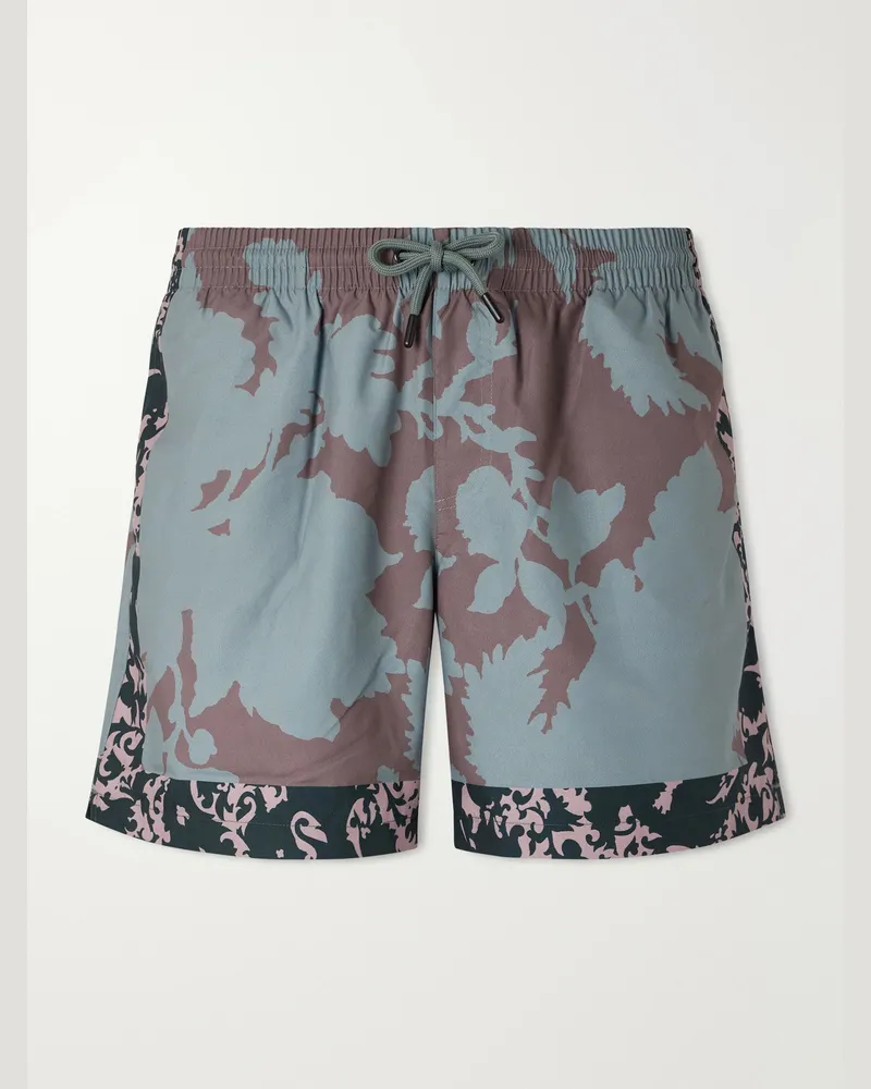 Dries van Noten Gerade geschnittene, mittellange Badeshorts mit Print Blau