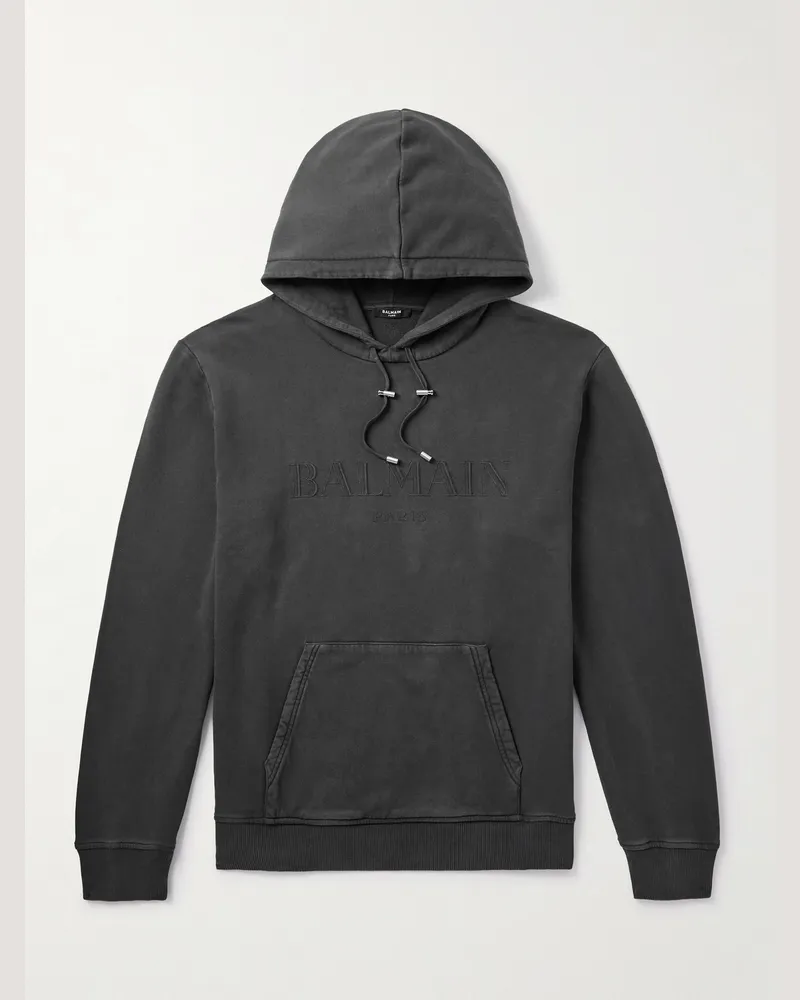 Balmain Hoodie aus Baumwoll-Jersey mit Logostickerei Grau