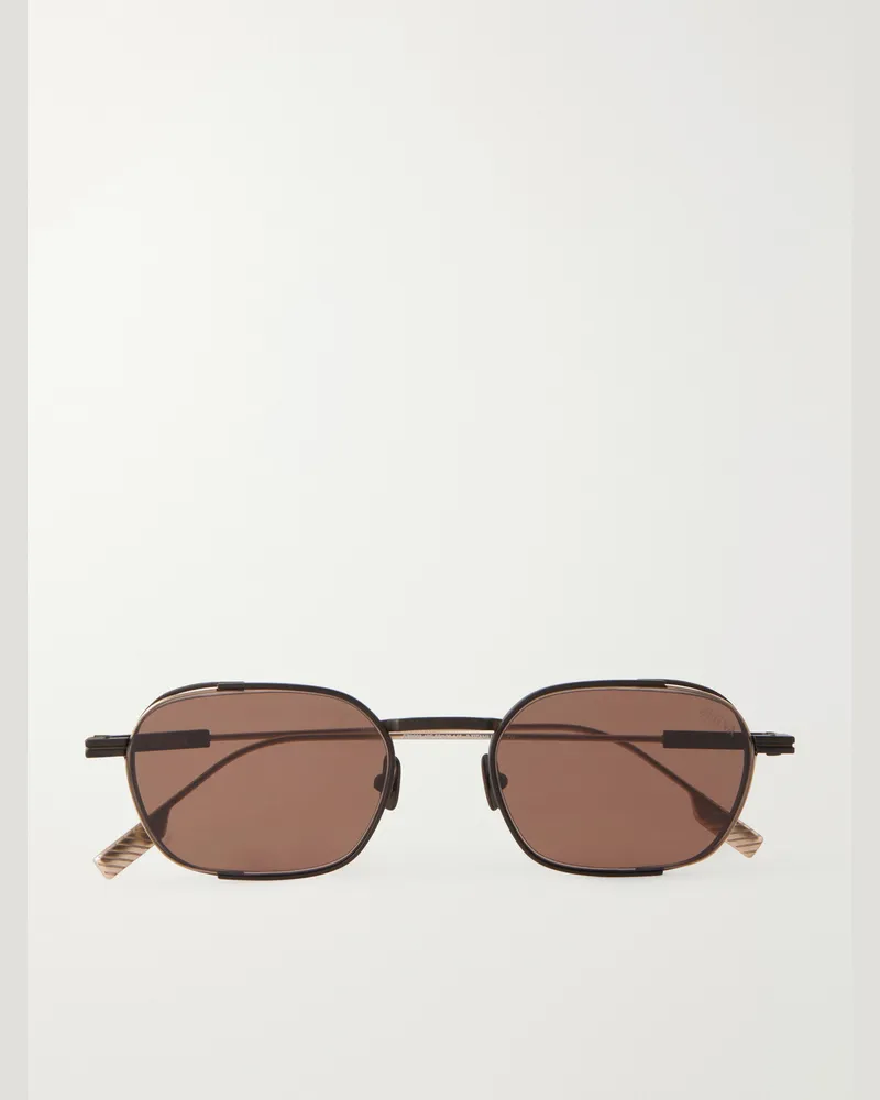 Ermenegildo Zegna Round-Frame Titanium Sunglasses Brown