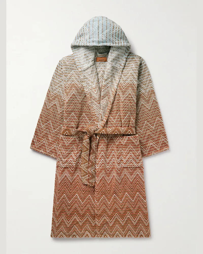 Missoni Home Stone Morgenmantel aus gestreiftem Baumwollfrottee mit Farbverlauf und Kapuze Mehrfarbig