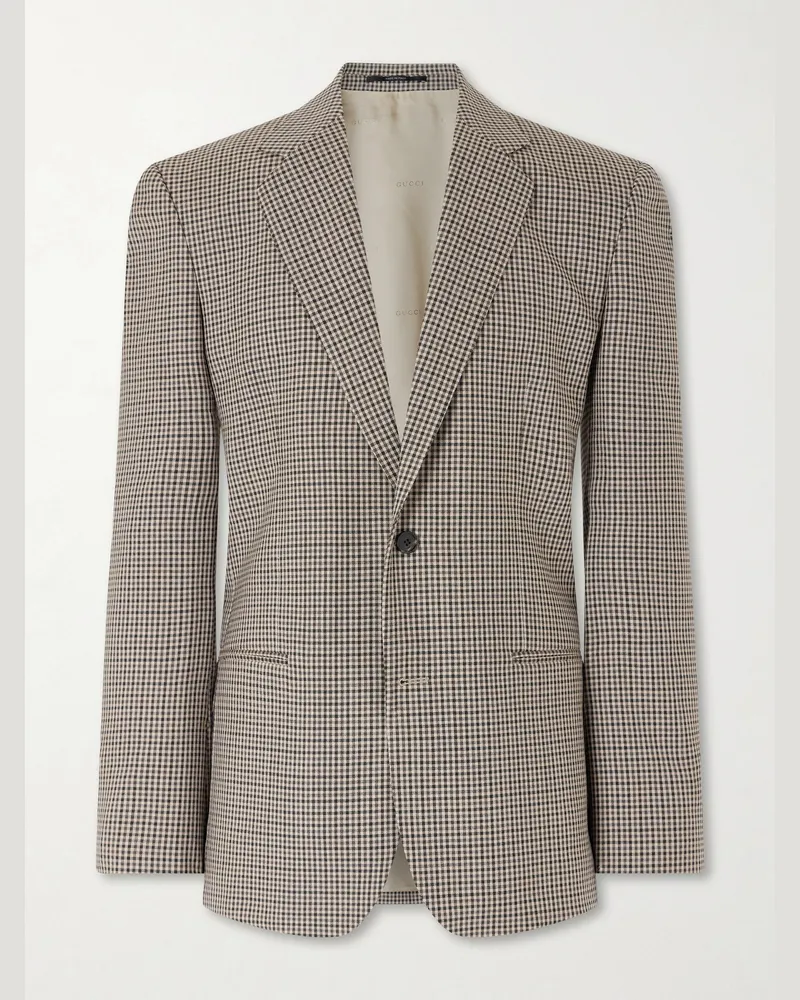 Gucci Checked Wool Suit Jacket Neutrals
