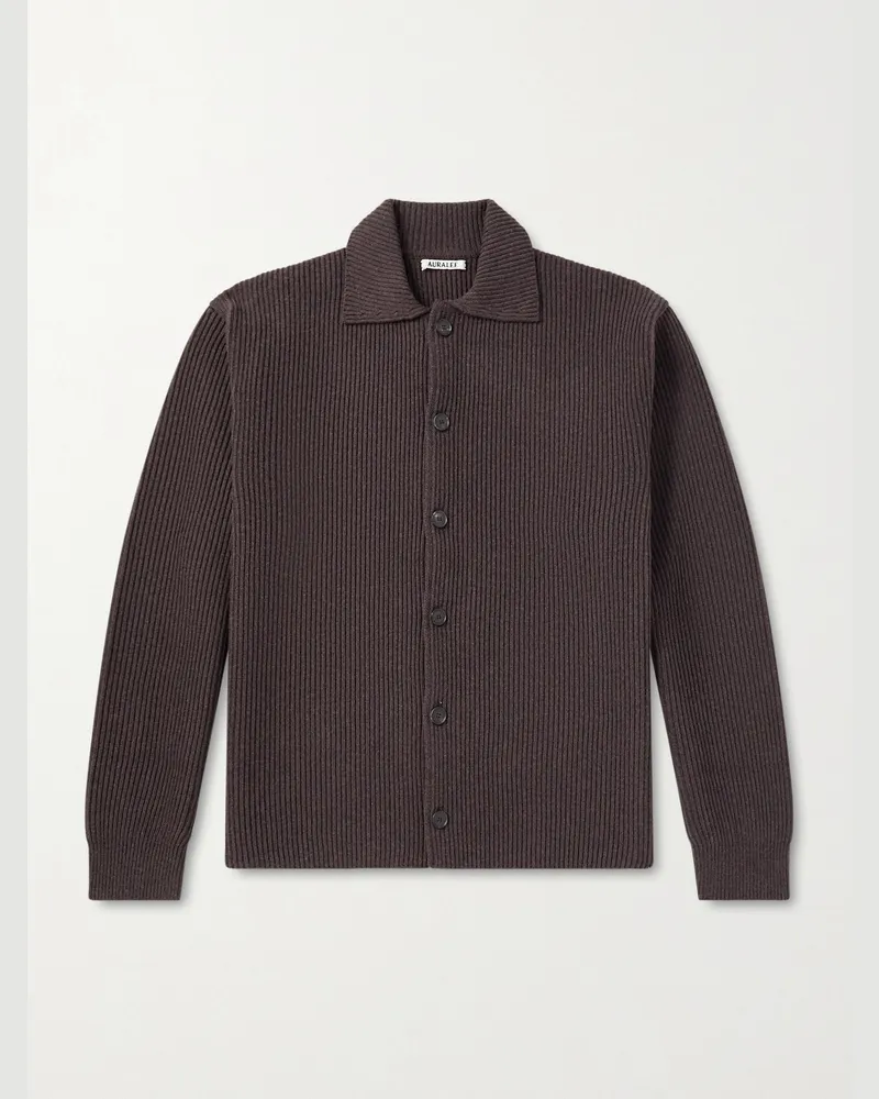 AURALEE Cardigan aus Wolle in Rippstrick Braun