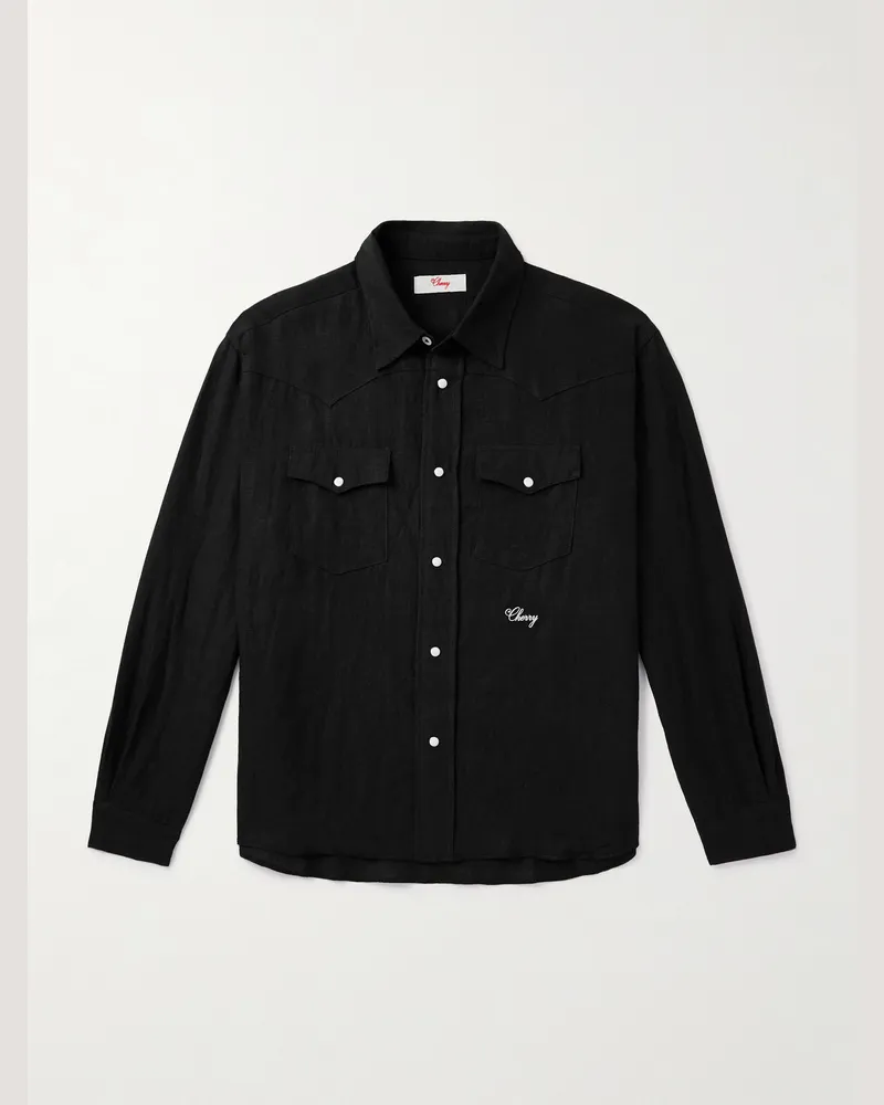 Cherry Los Angeles Hemd aus Leinen mit Logostickerei Schwarz