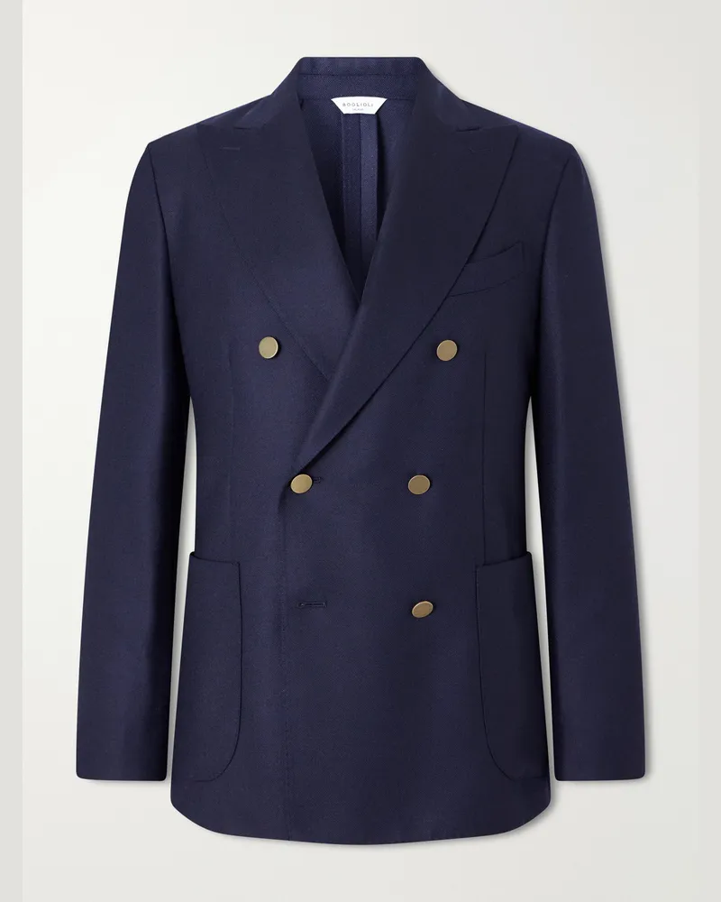 Boglioli Double-Breasted Virgin Wool-Hopsack Blazer Blue