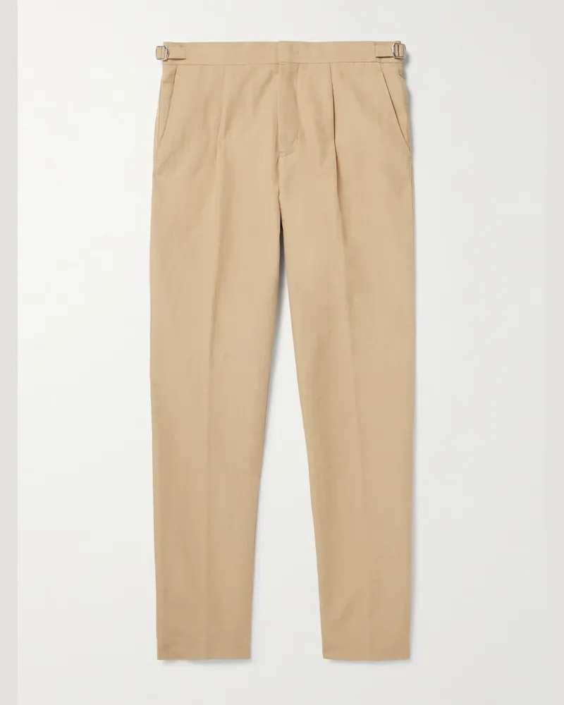 Orlebar Brown Carsyn Tapered Pleated Linen and Cotton-Blend Trousers Neutrals
