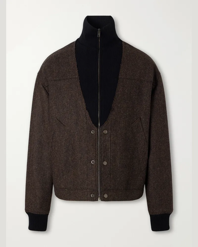 Maison Margiela Wool Herringbone Bomber Jacket Brown