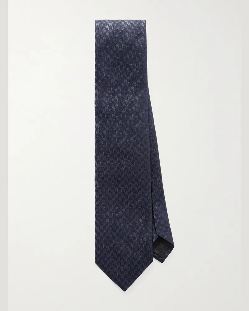 Tom Ford 8cm Houndstooth Silk-Jacquard Tie Blue