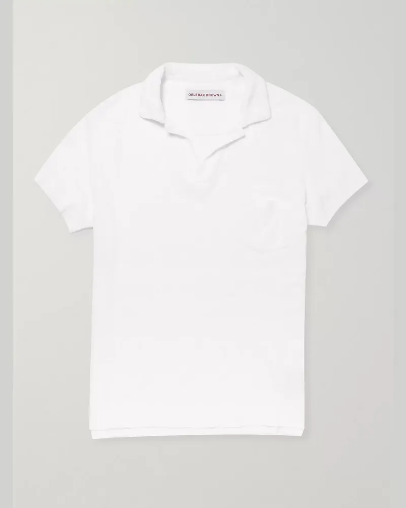 Orlebar Brown Slim-Fit Camp-Collar Cotton-Terry Polo Shirt White