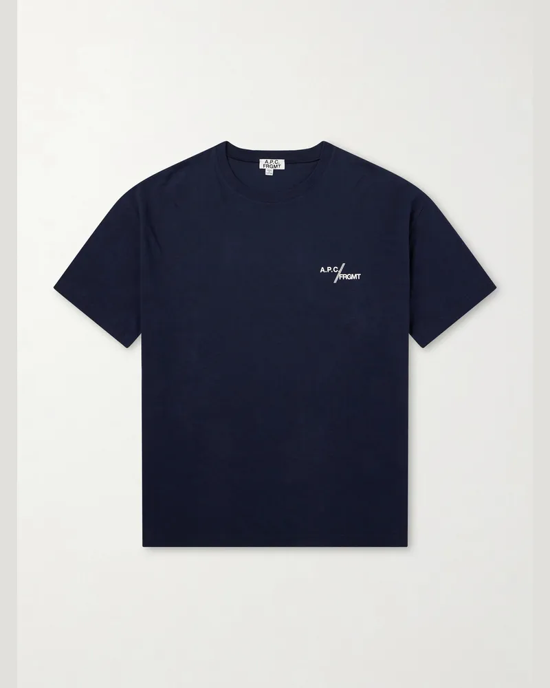 A.P.C. Fragment Logo-Print Cotton-Jersey T-Shirt Blue