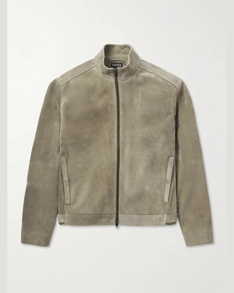 Ermenegildo Zegna Schmal geschnittene Bikerjacke aus Veloursleder Neutral