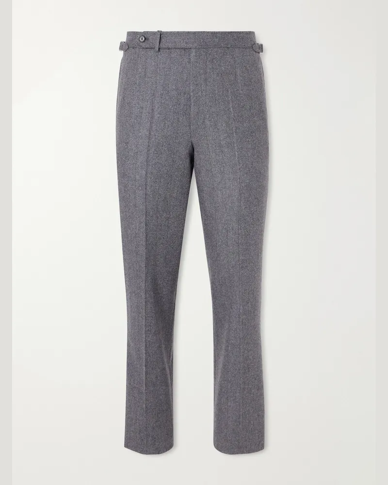 Dunhill Straight-Leg Herringbone Wool and Cashmere-Blend Trousers Gray
