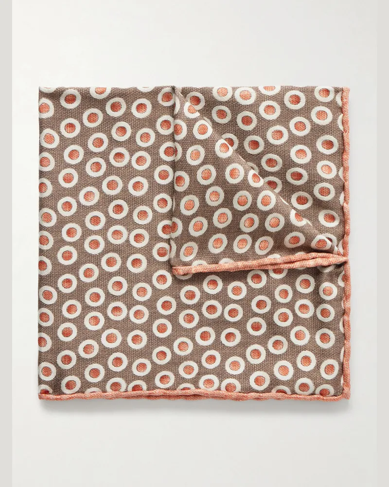 Brunello Cucinelli Polka-Dot Silk Pocket Neutrals