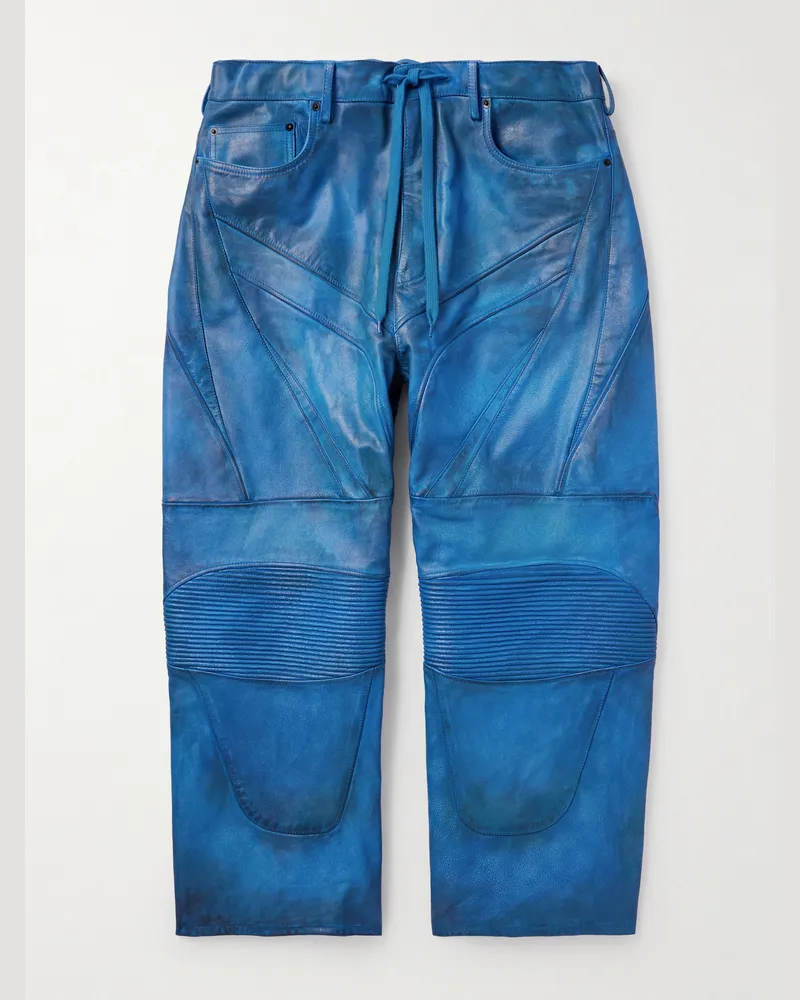 Balenciaga Biker weit geschnittene Hose aus Leder mit Kordelzugbund Blau