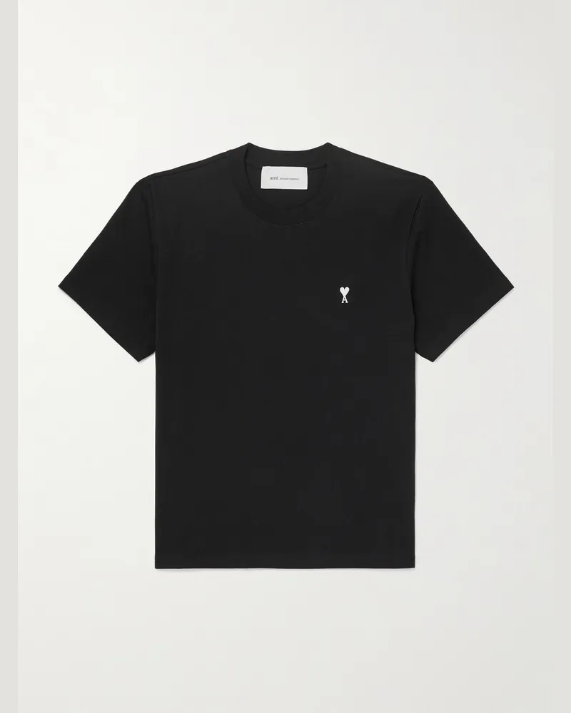 AMI Paris T-Shirt aus Baumwoll-Jersey mit Logostickerei Schwarz