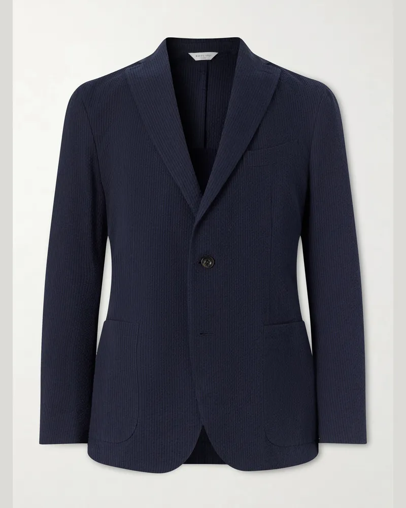 Boglioli Cotton-Seersucker Blazer Blue