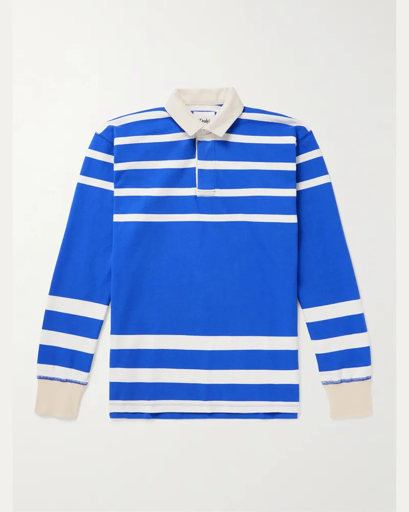 Drake's Pullover aus Baumwoll-Jersey mit Polokragen und Streifen Blau