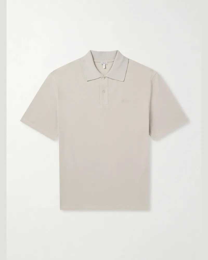 Loewe Anagram-Embroidered Cotton-Piqué Polo Shirt Gray